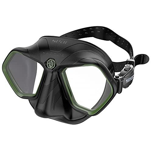 Masque de chasse sous-marine Seac Raptor à volume réduit, jupe noire et liseré vert